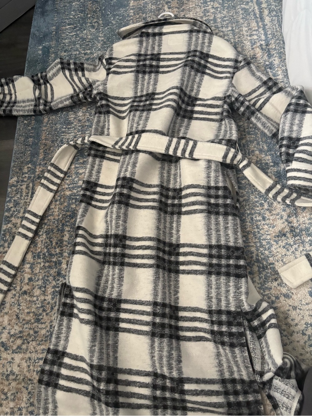 Express Black & White Plaid Belted Trench Coat